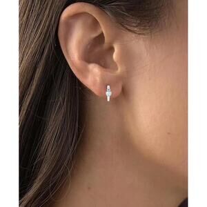 Lab-Grown Opal 1/5 ct. & White Sapphire 1/10 ct. Heart Small Hoop Earrings, 0.5"